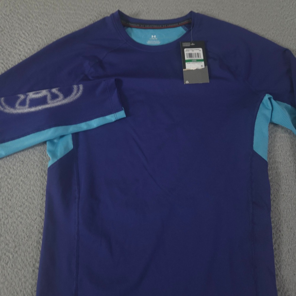 Under Armour Shirt Mens Large Blue HeatGear Compression Mesh Performance NEW